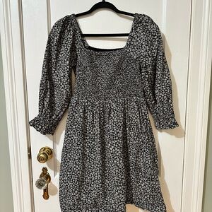Madewell Black and White Floral Long Sleeve Dress
